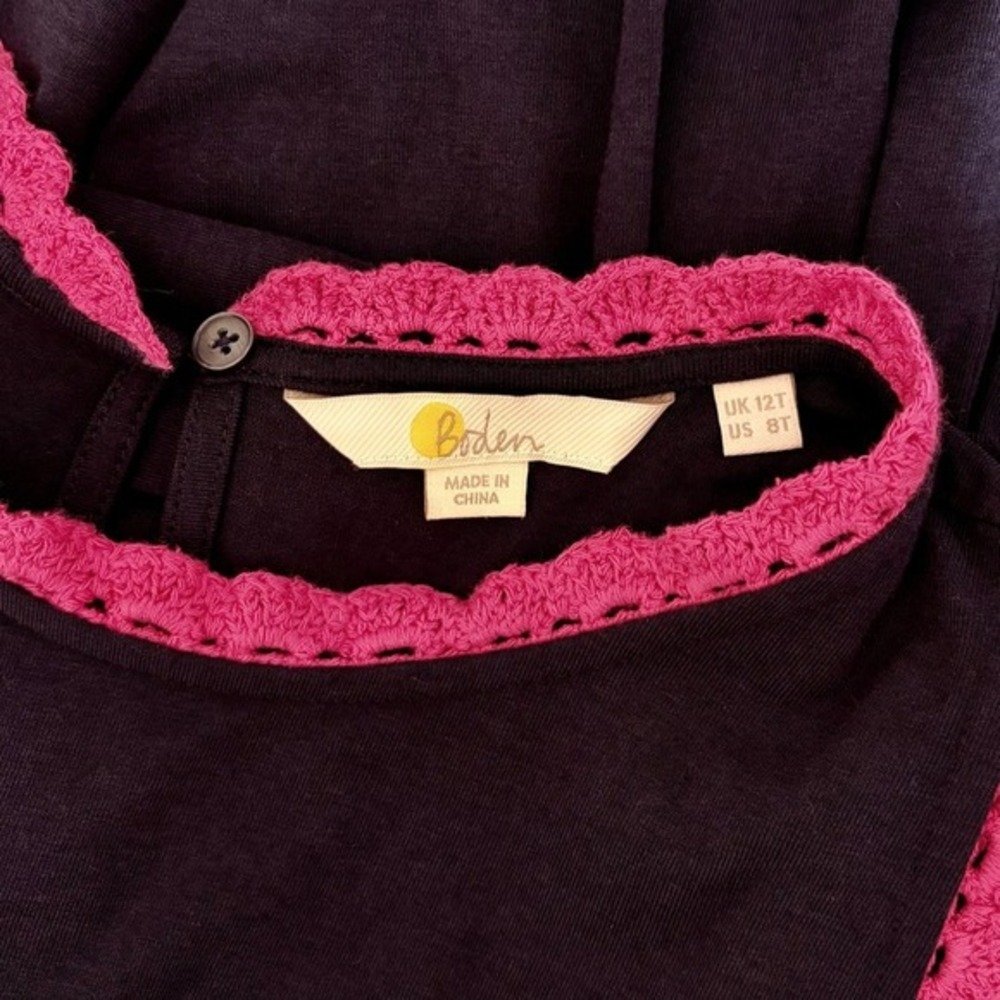 BODEN Caitlin Jersey Knit Romper Playsuit Crochet Trims Navy Blue Pink 8 Tall - Picture 13 of 16